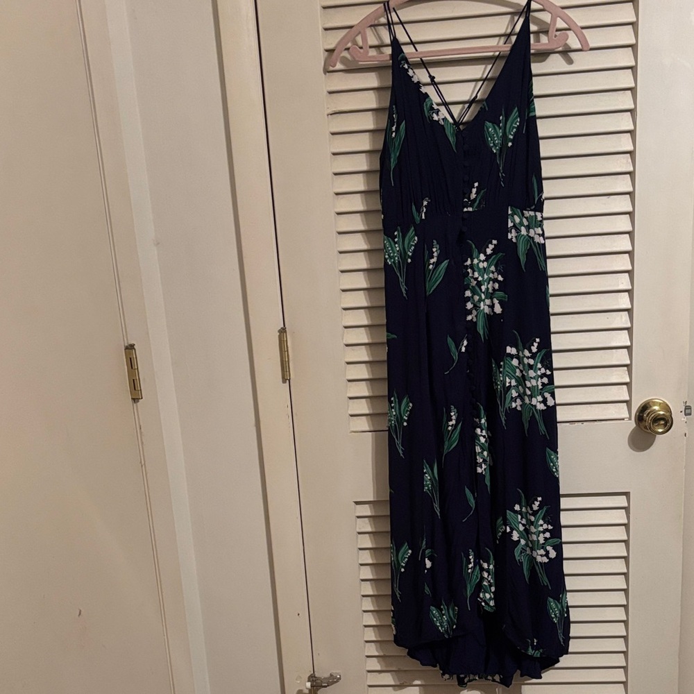 Urban Outfitters Navy floral strapless dress